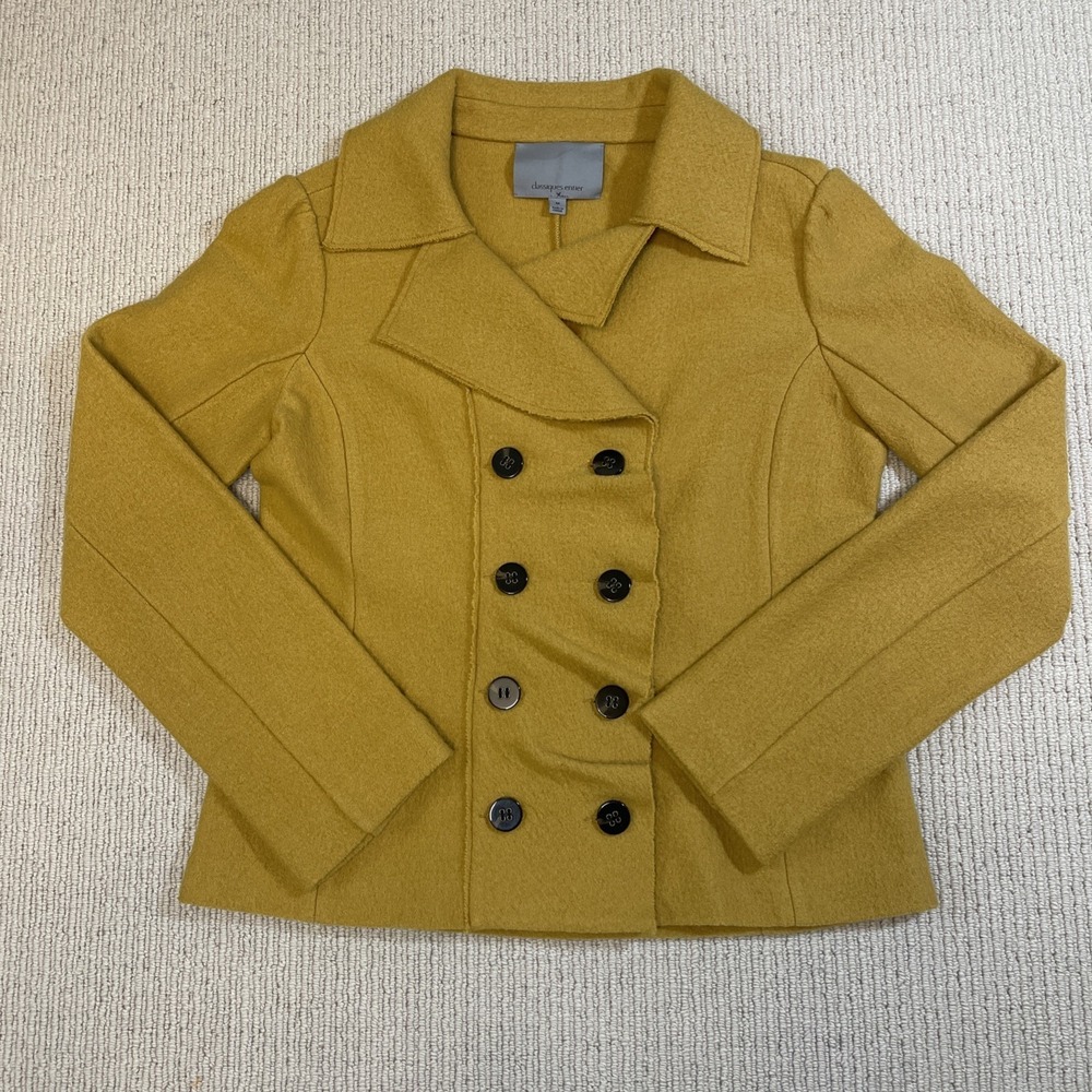 Classiques Entier Women's Medium 100% Wool Short Peacoat Jacket Blazer Mustard